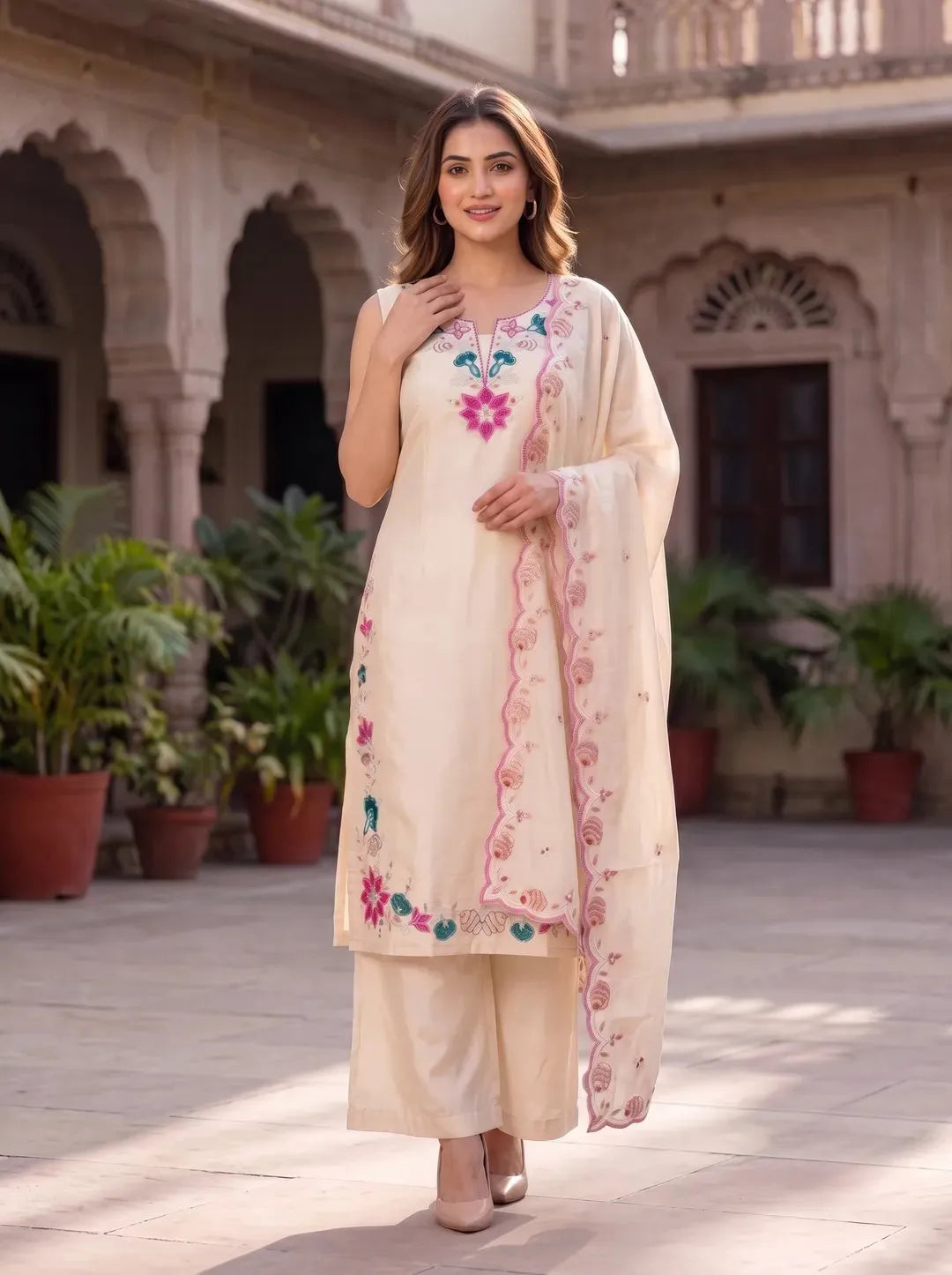 Cream Festive Kurta Set