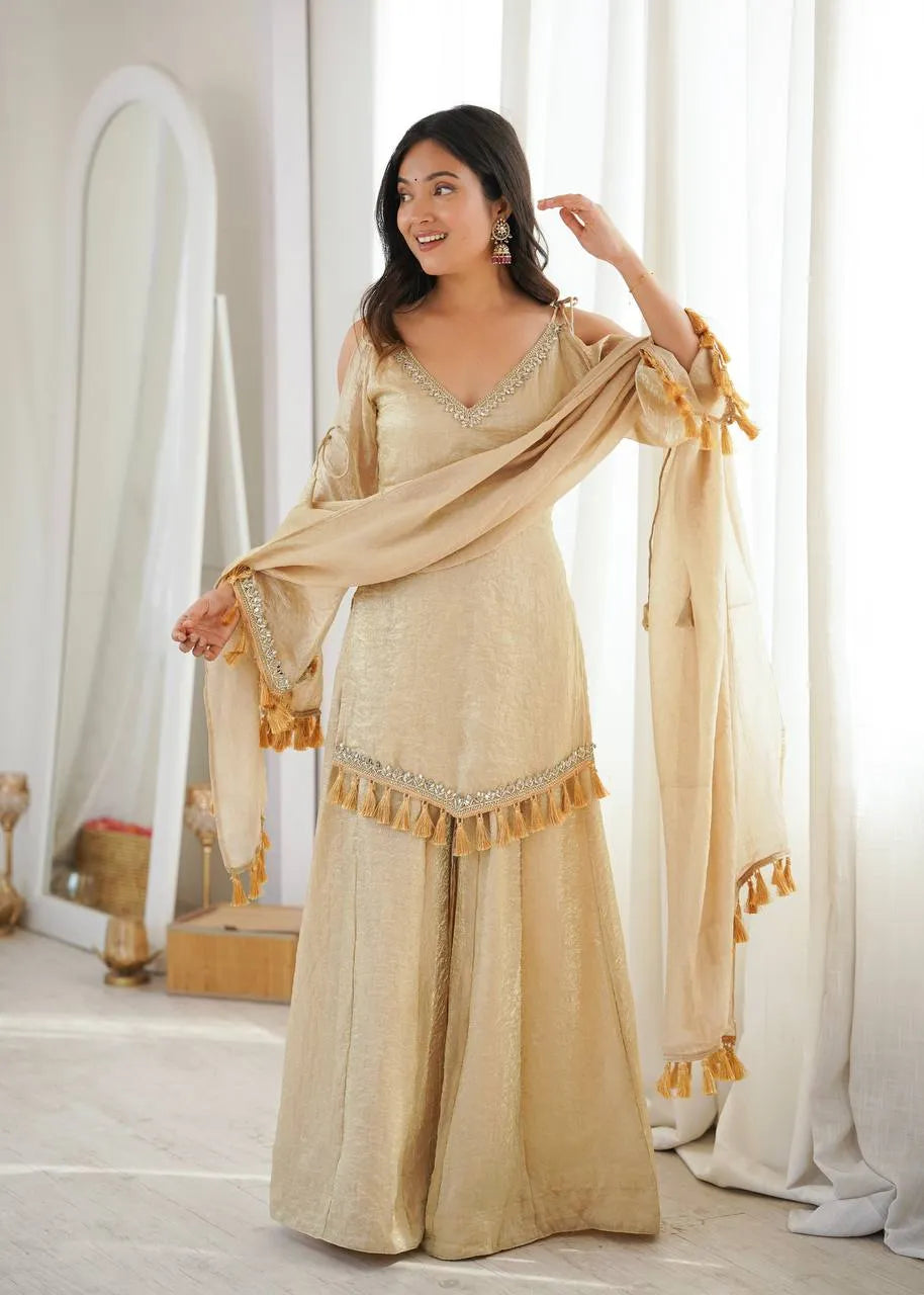 Cream Designer Doremon Crush Palazzo Set