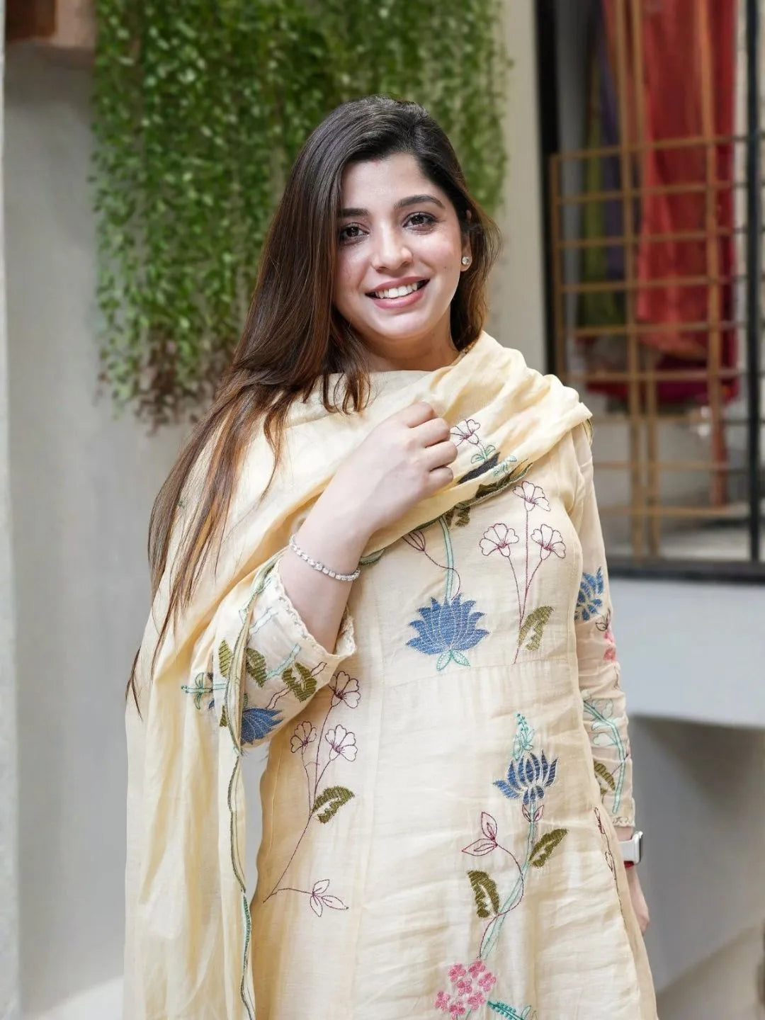 cream floral kurta set online