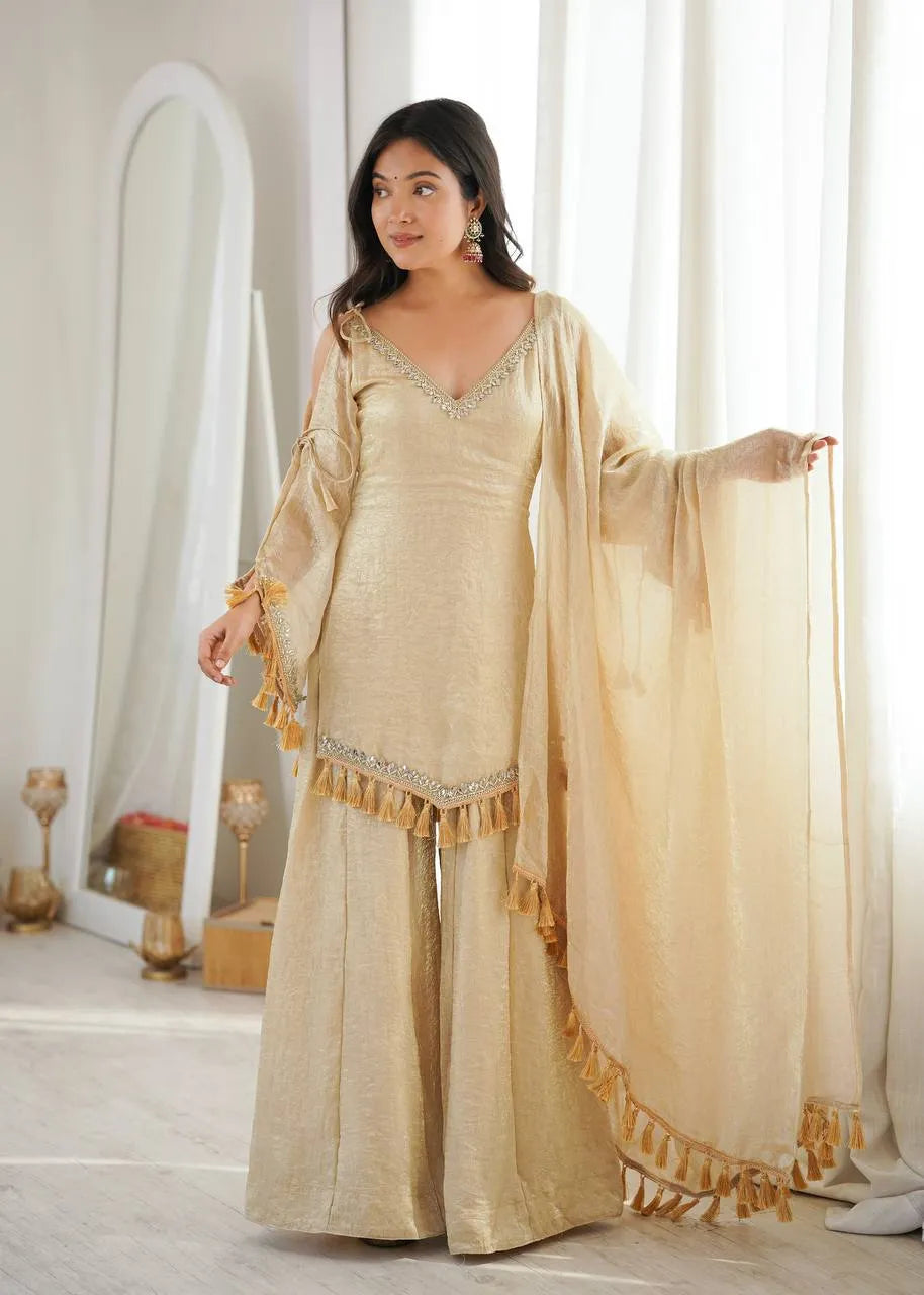 Cream Designer Doremon Crush Palazzo Set