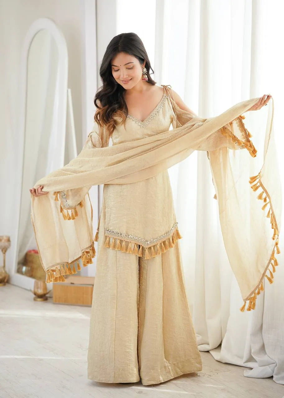 Cream Designer Doremon Crush Palazzo Set