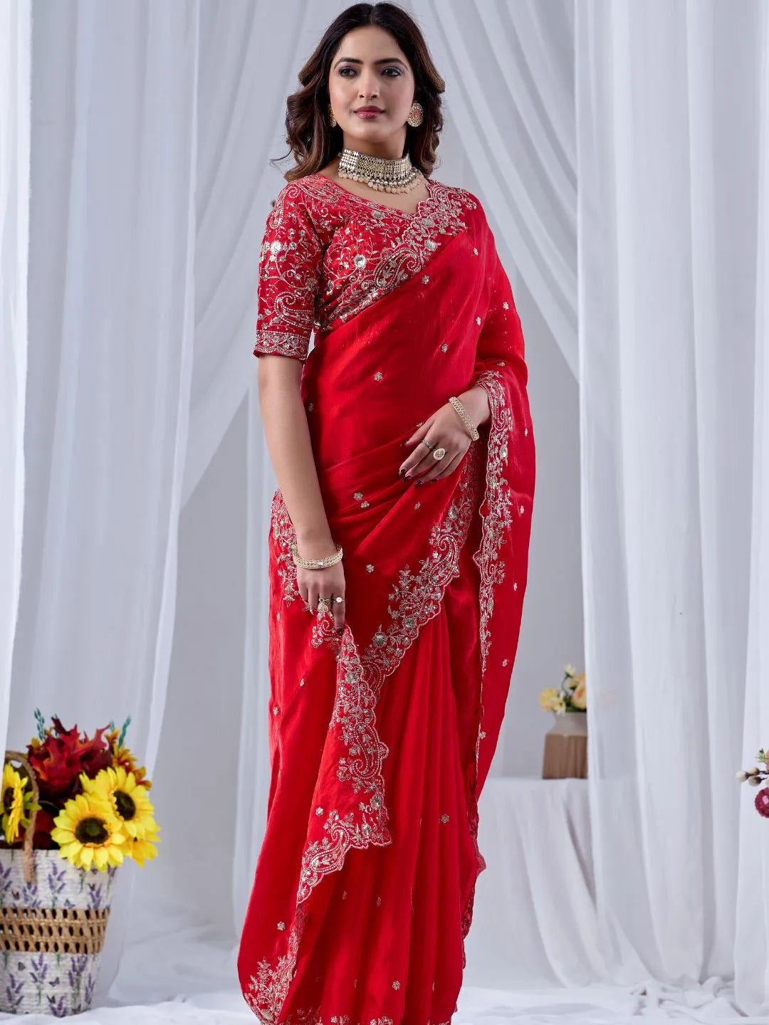 crimson red wedding saree