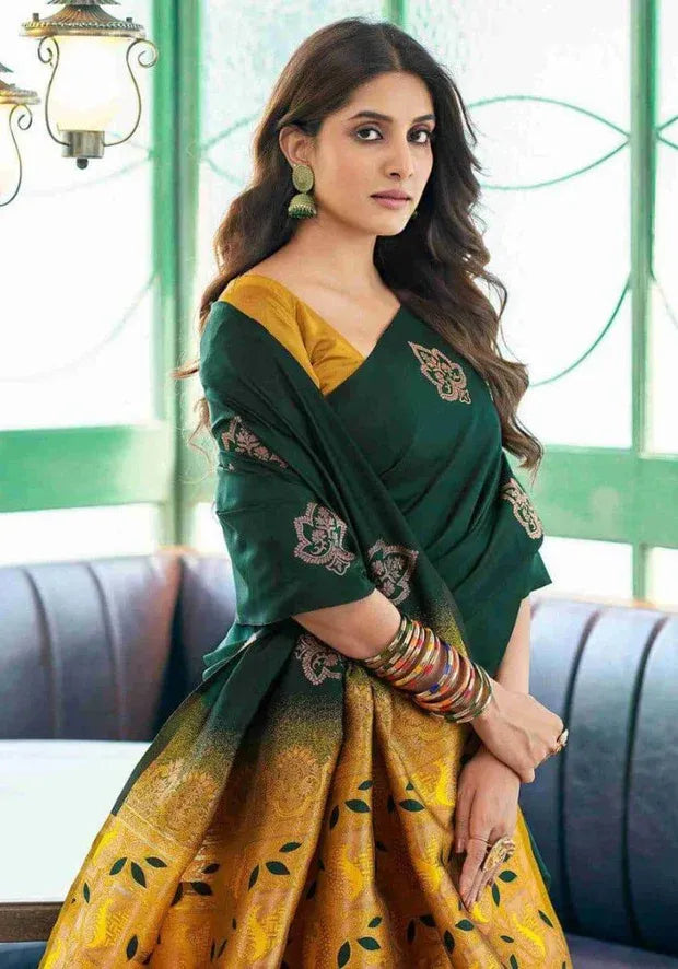 dark green saree silk