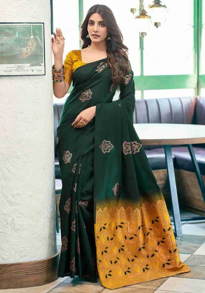 dark green silk saree