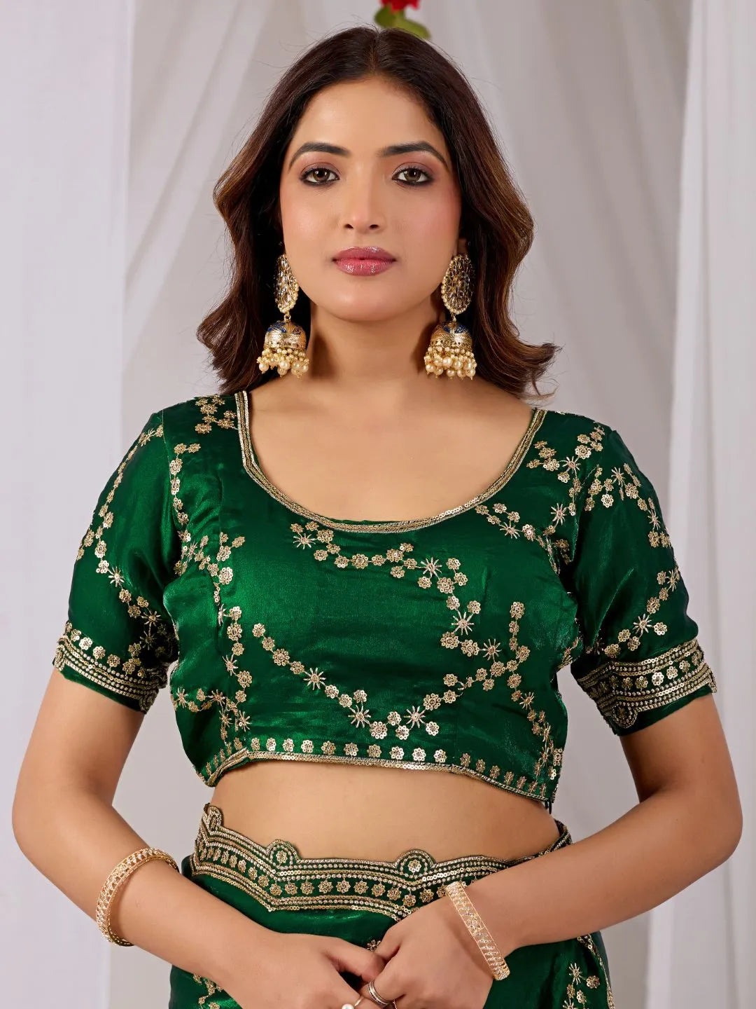 designer emerald green saree