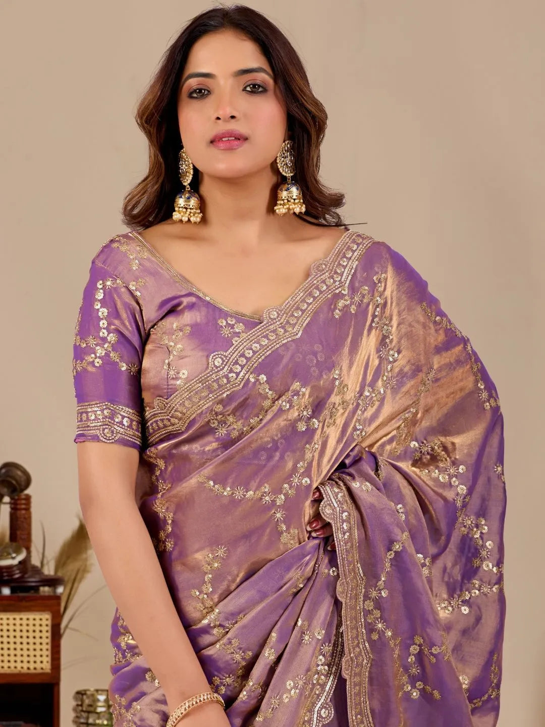 designer lavender silk saree