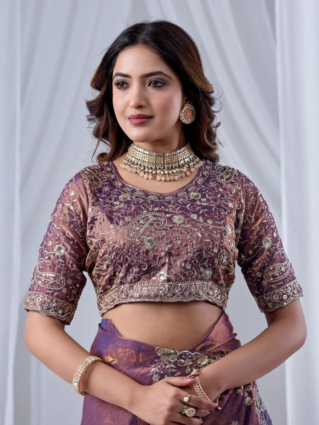 designer mauve silk saree