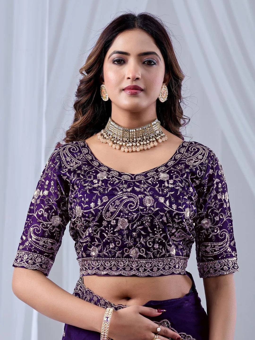 designer purple ethnic silk saree