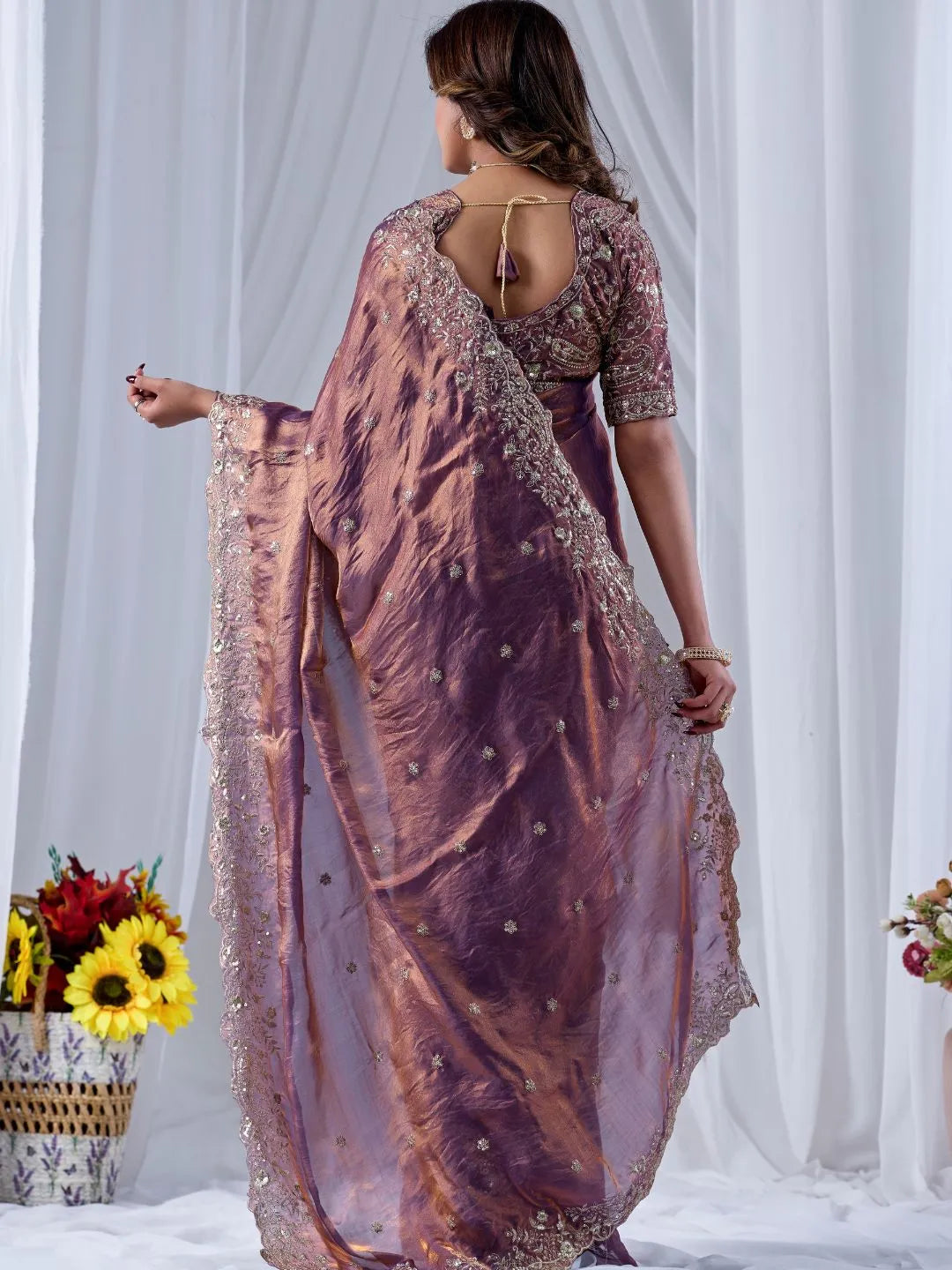 dusty mauve wedding silk saree