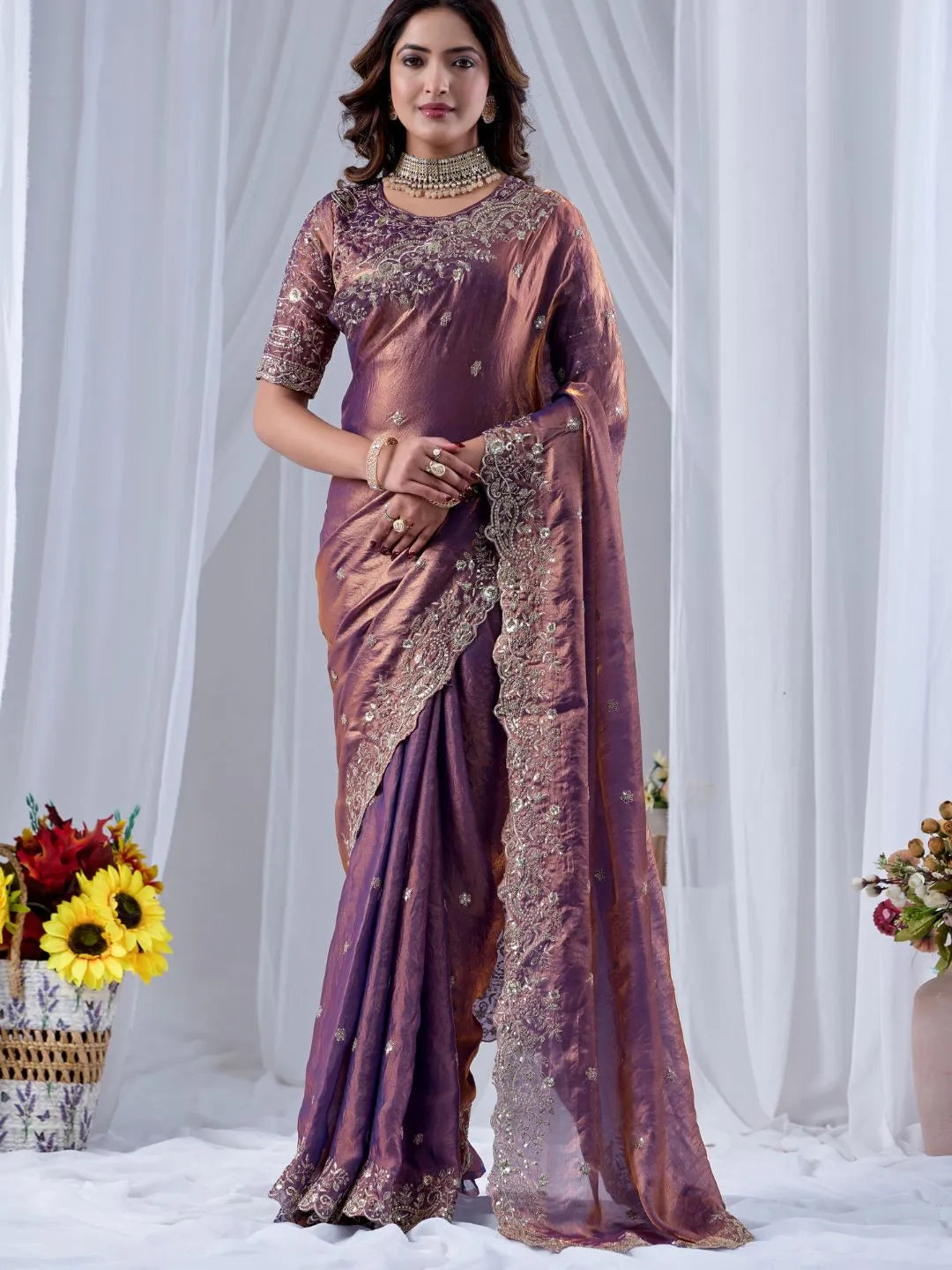 dusty silk saree