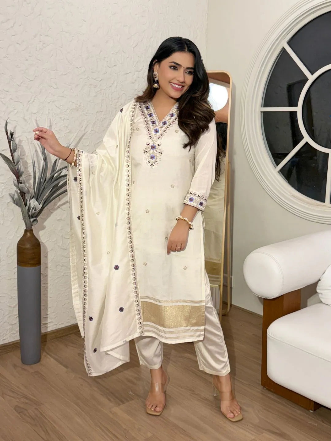 elegant beige wedding kurta set