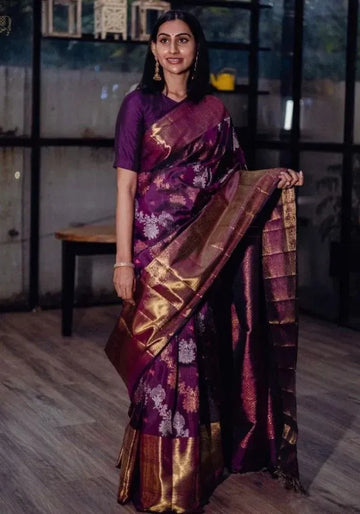 elegant wine silk saree