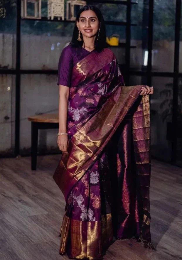 elegant wine silk saree