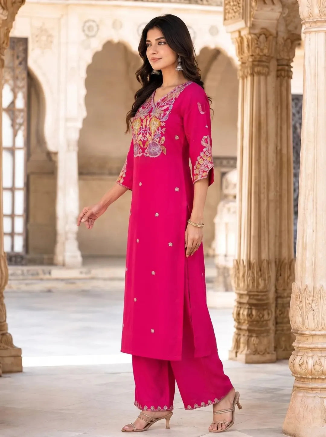 Embroidered Pink Kurta Set