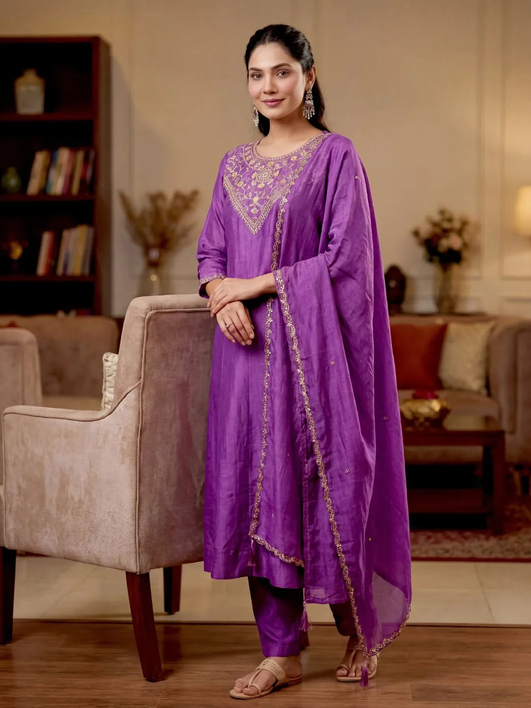 embroidered silk anarkali kurta set