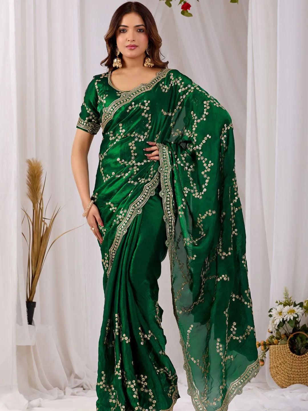 emerald green silk saree