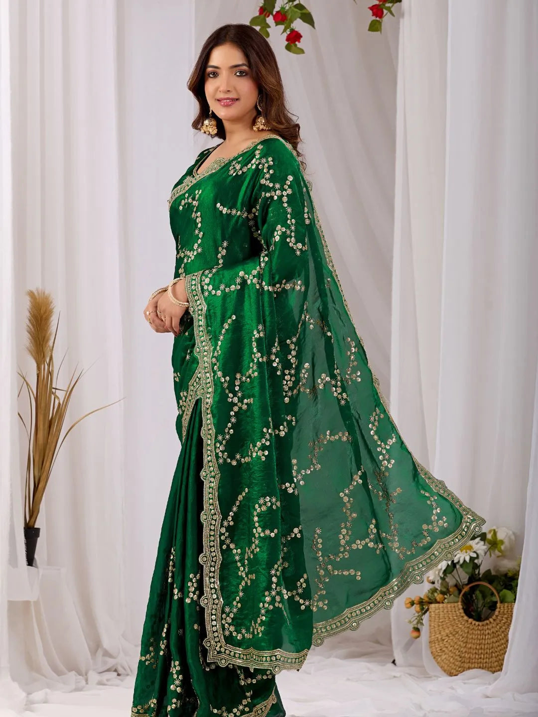 emerald green silk saree