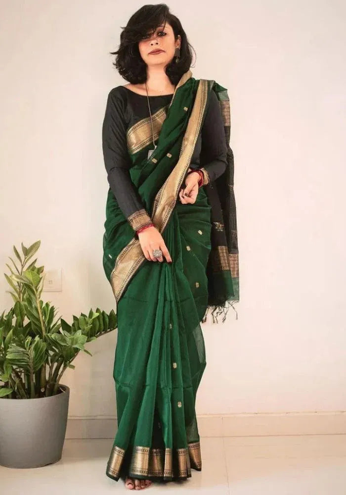 festive dark green silk saree
