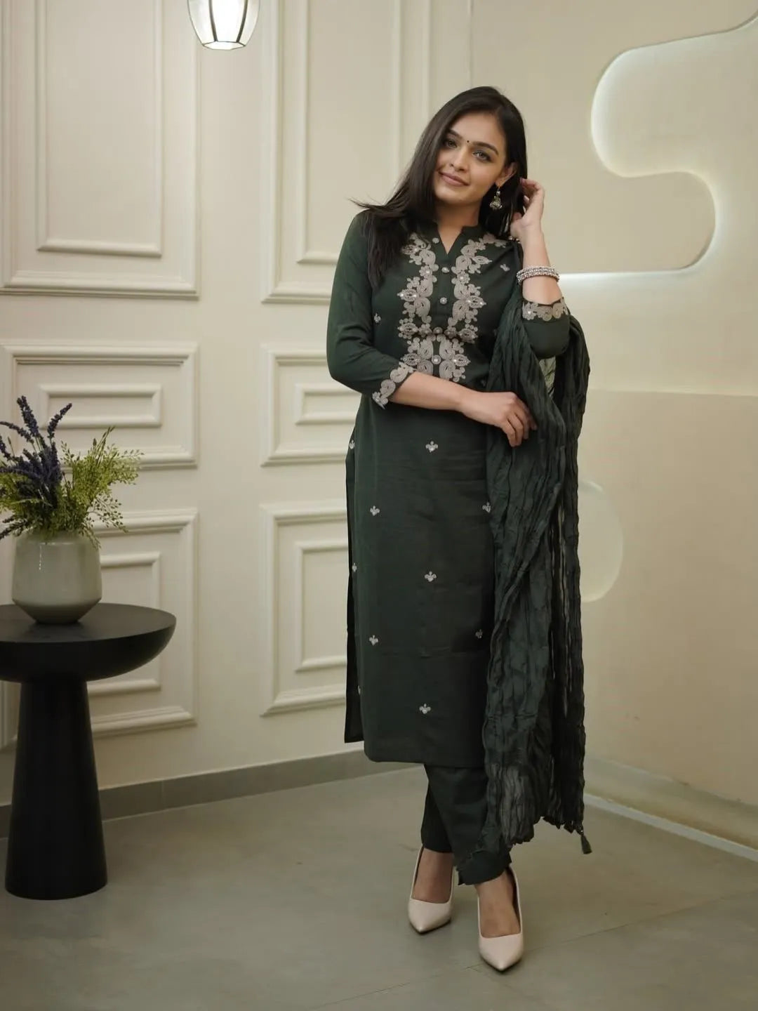 forest green rayon kurta set