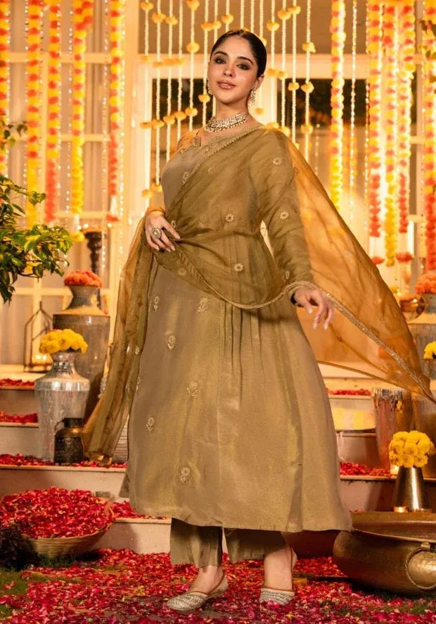 gold chanderi silk kurta set