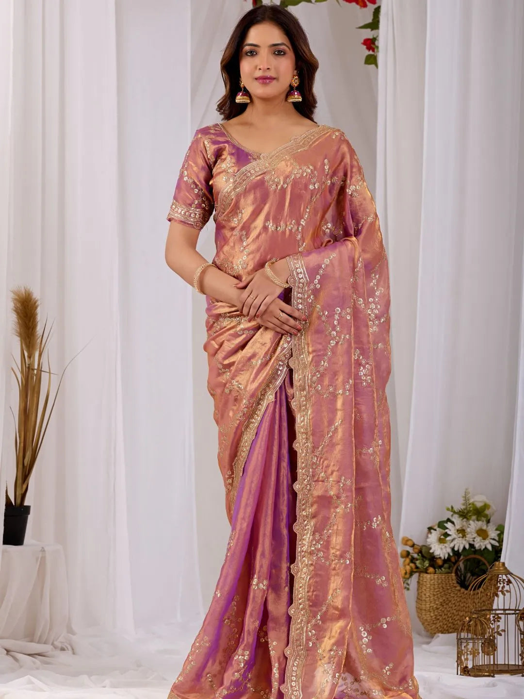 gold embroidered silk saree