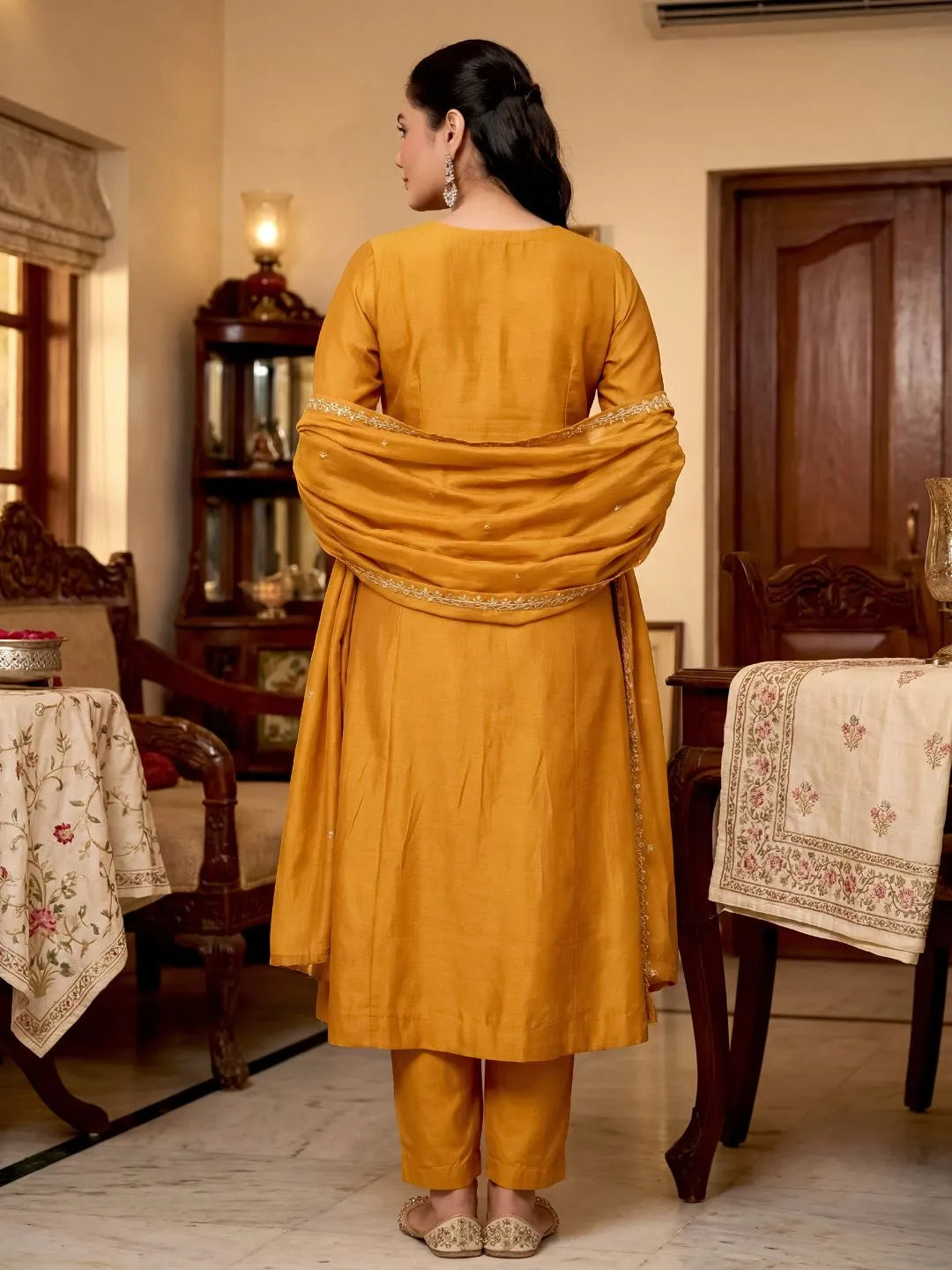 gold festive anarkali kurta set