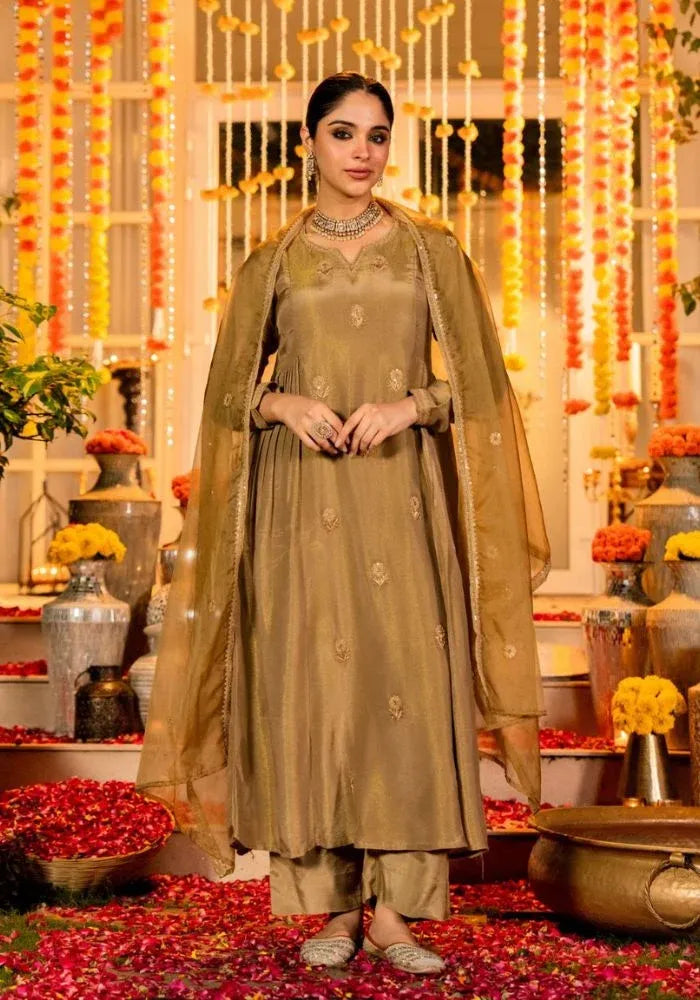 gold chanderi silk kurta set