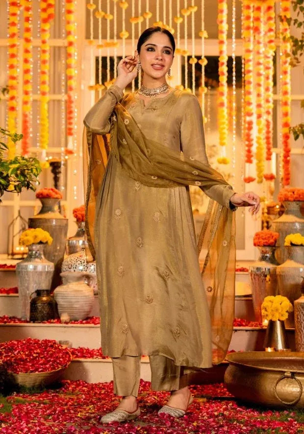 gold silk kurta set