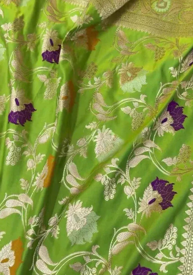 green banarasi mashru satin silk saree