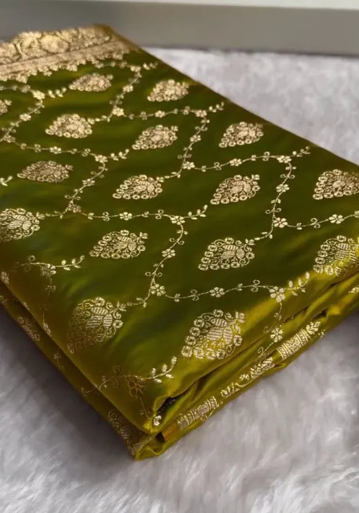 green banarasi satin silk saree