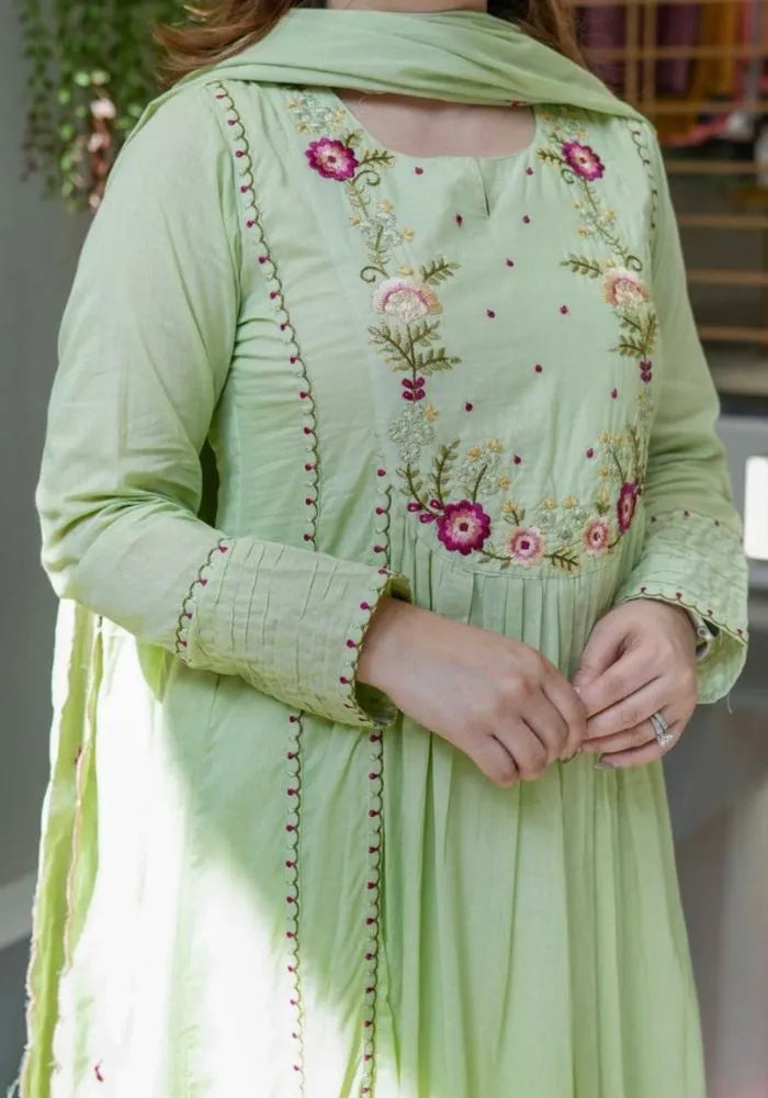 green embroidered anarkali kurta set
