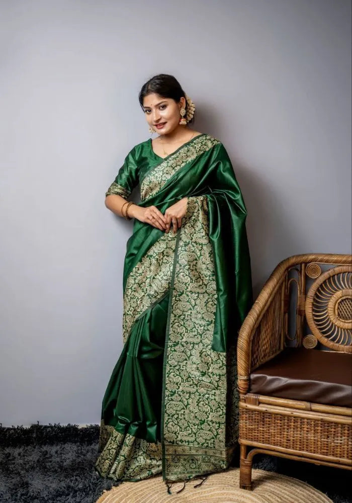 green raw silk saree