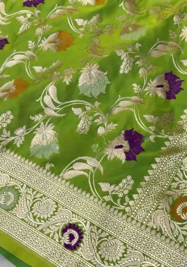 green satin silk saree