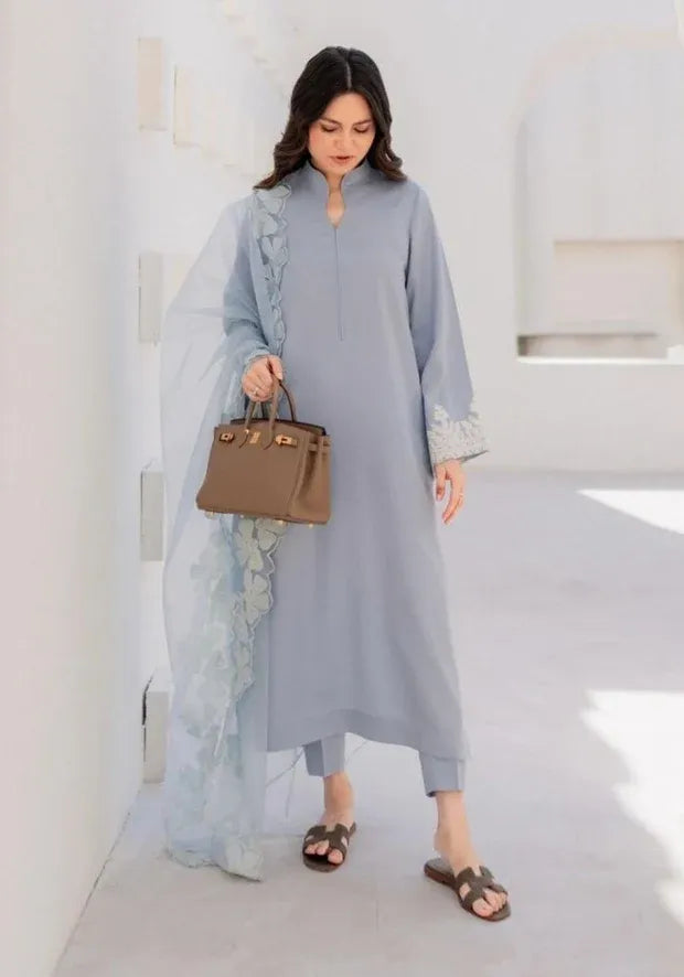 grey chanderi silk kurta set