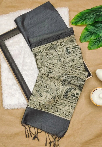 grey silk saree