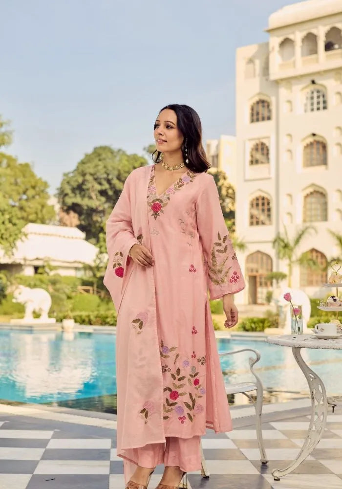 gulbahar embroidered chanderi silk kurta set