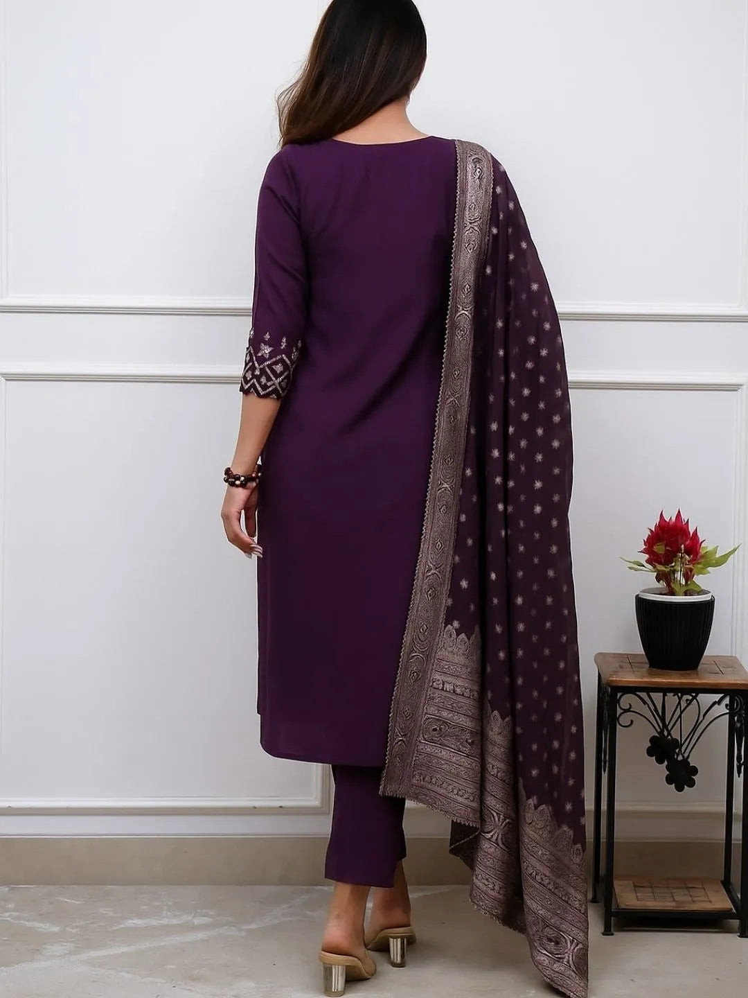 jacquard purple kurta set