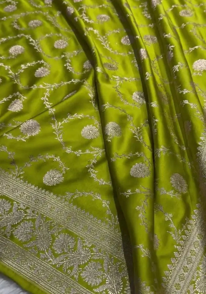 green katan silk banarasi saree