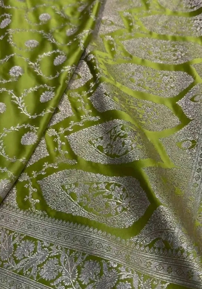 katan silk green banarasi saree