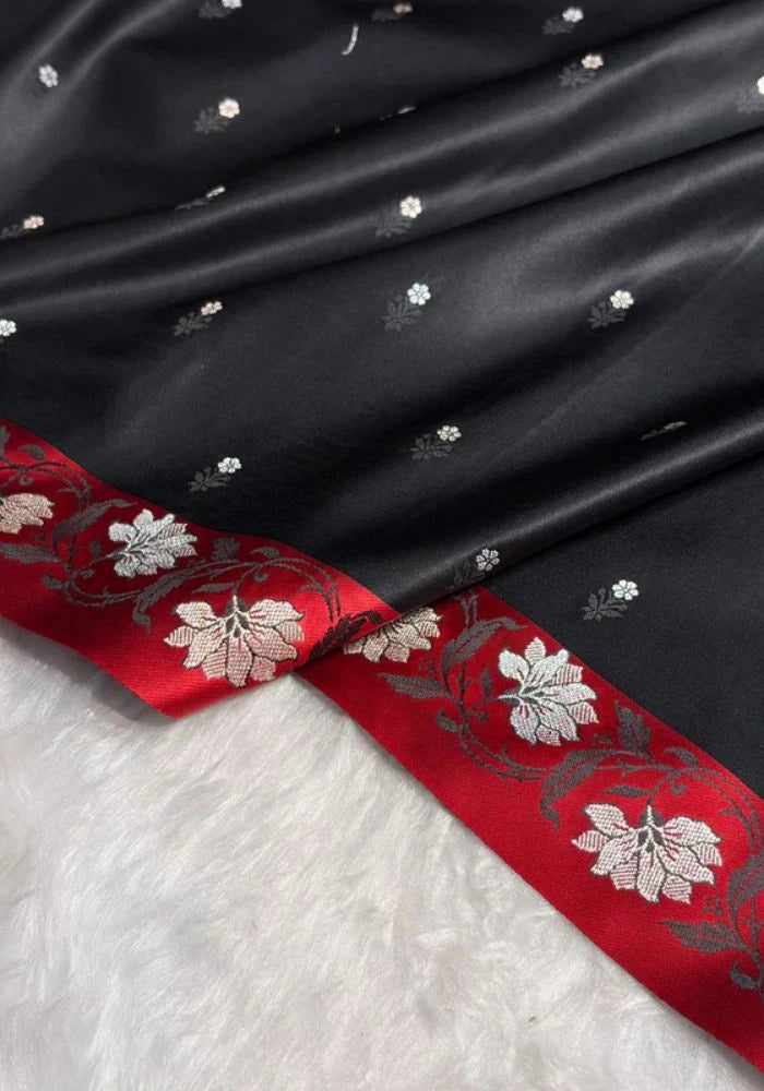 kesudi black banarasi silk silver saree