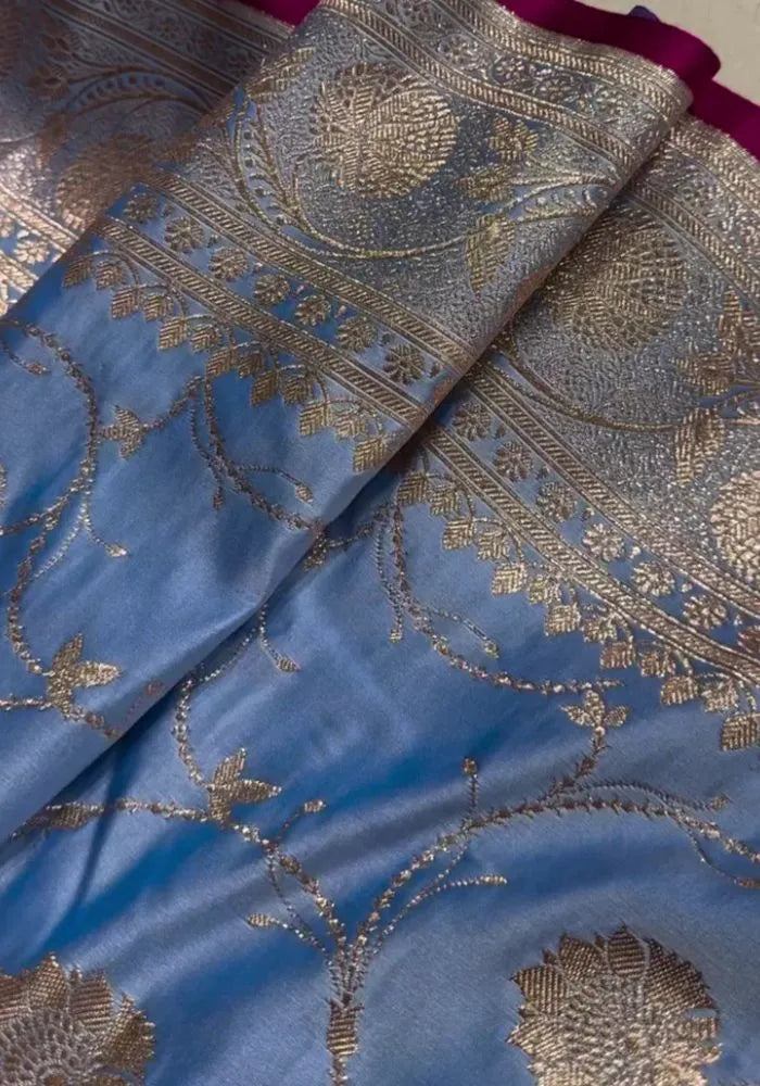 kesudi blue cotton silk banarasi saree