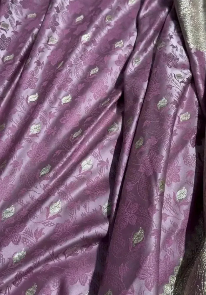 kesudi lavender satin banarasi saree