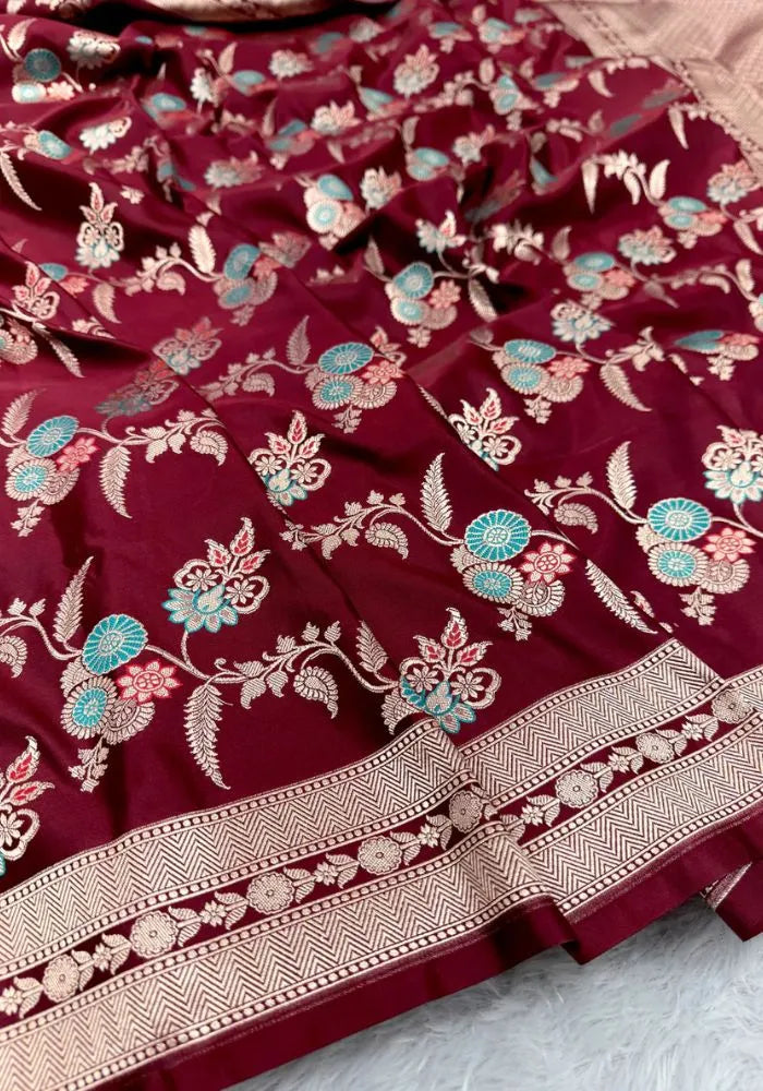 kesudi maroon banarasi silk saree