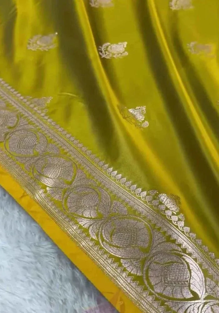 kesudi mustard banarasi saree