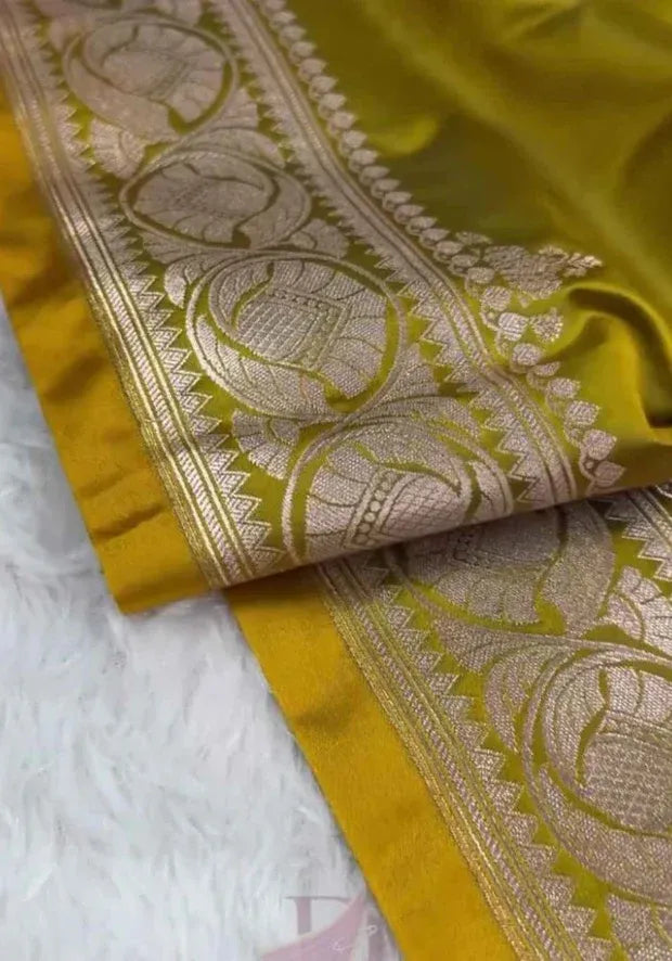 kesudi mustard silk banarasi saree