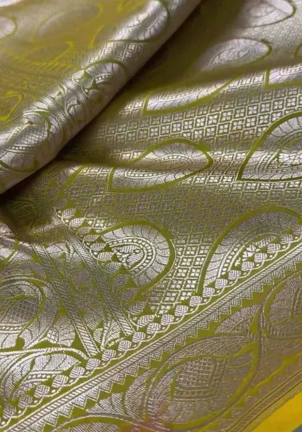 kesudi mustard yellow banarasi saree