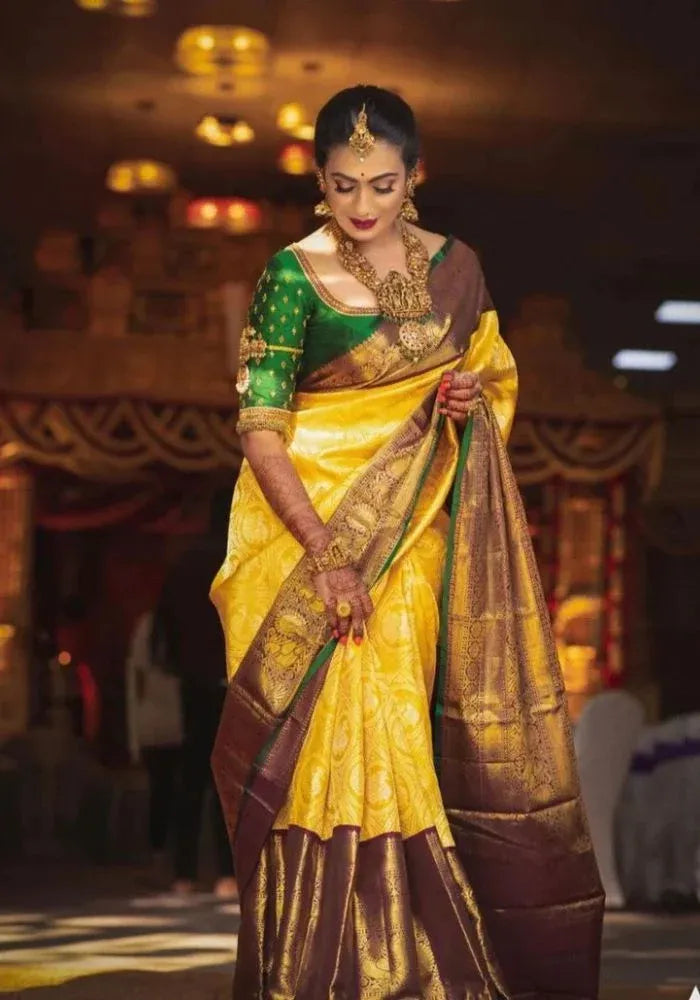 kesudi mustard yellow festival saree