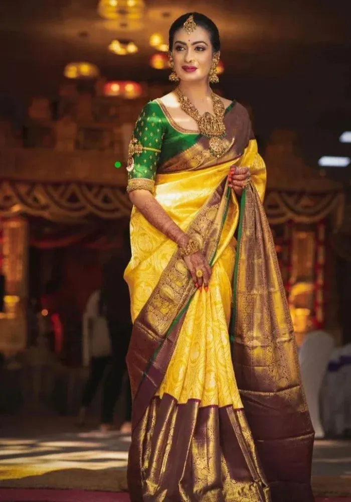 kesudi mustard yellow wedding saree