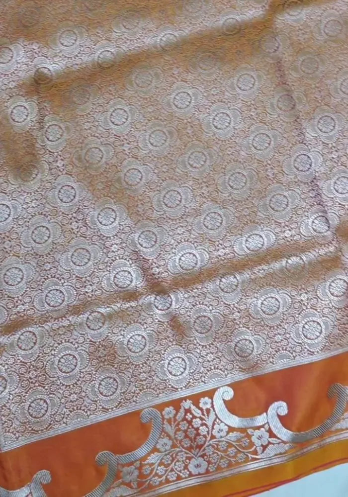 orange banarasi satin silk saree