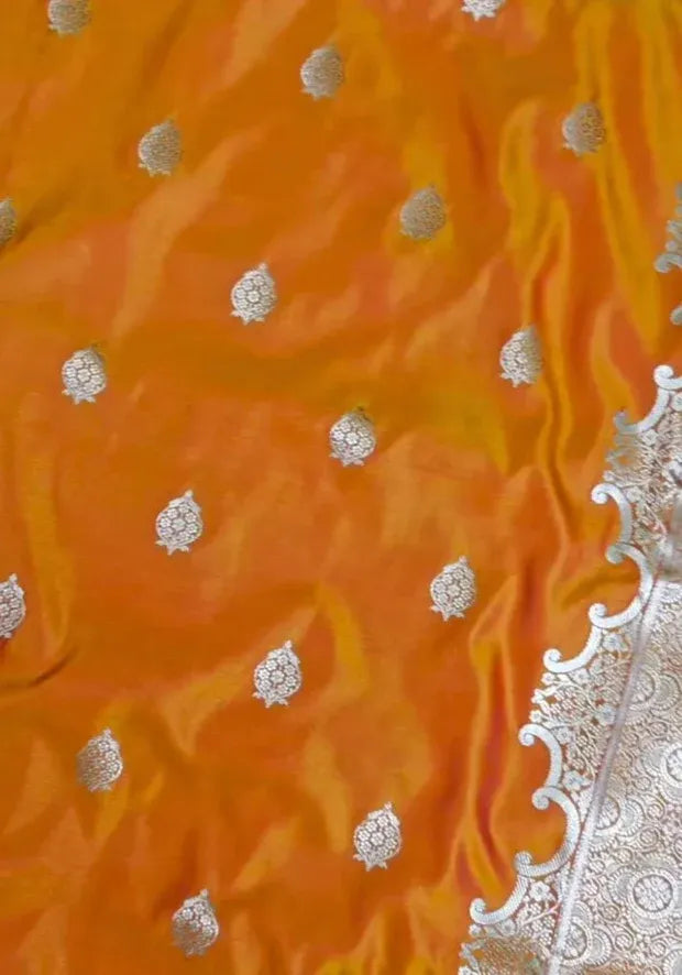 kesudi orange banarasi satin silk saree